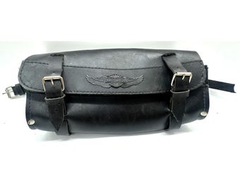 Genuine Harley Davidson Leather Tool Pouch Fork Bag 10" Handlebar Shield Logo