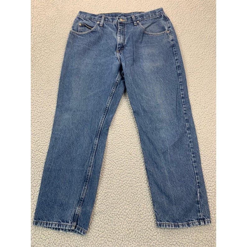 Vintage 1997 Wrangler Hero Jeans Herren 36x30 Blau Medium Wash Gerades Bein Bild 1