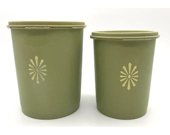 Tupperware Servalier Canister Set 2pc Green Vintage Sunburst Starburst 811 809