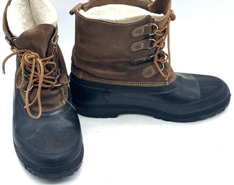 Sorel Mens Pac Boots 13 Brown Suede Rubber Waterproof Winter Snow Boots Liners