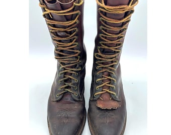 Vintage White's Hathorn Custom Packer Logger Boots Brown Leather Fits Mens 7 USA