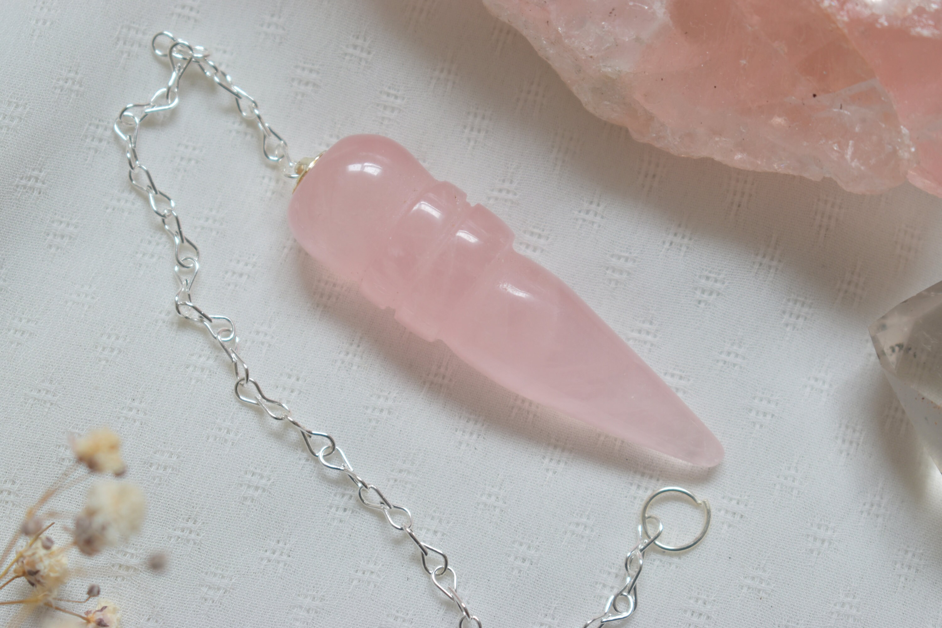 Pendule Divinatoire Egyptien Quartz Rose - Pendule de Thot Cristal Radiesthesie Lithothérapie Divina