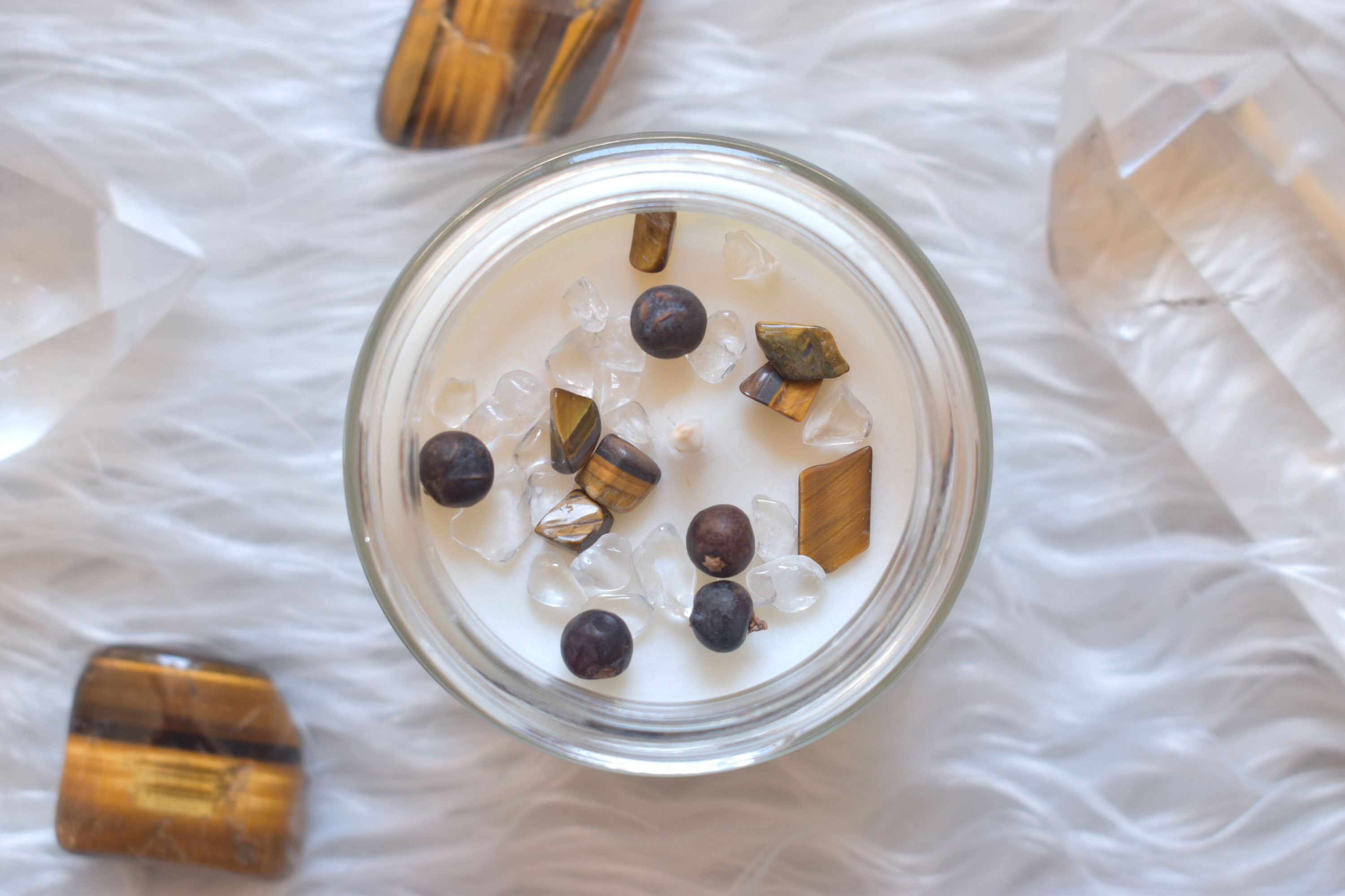 Bougie Protection - Rituel Lithothérapie Cristaux Œil de Tigre Bougie Magique Wicca Cristalline Inte