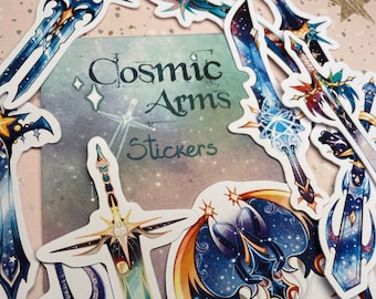 Cosmic Arms - Galactic Fantasy swords stickers - Paper scrapbook stickers - 15pcs