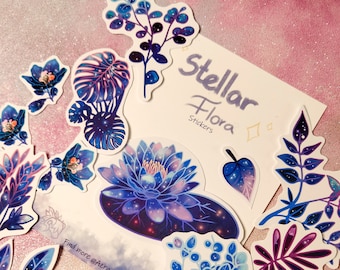 Stellar flora - Galaxy stickers - Paper scrapbook stickers - 19 pcs
