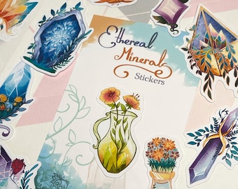 Ethereal Minerals - Fantasy crystal stickers - Paper scrapbook stickers - 20pcs