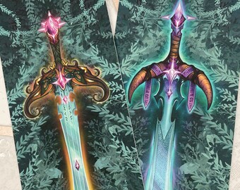 Wildwood Steel -Fantasy swords, floral pattern - 2-sided illustrated bookmark - Perfect for any Fantasy and Magic book lovers