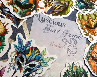 Luscious Head Guards - Fantasy helmets stickers - Paper scrapbook stickers - 15pcs