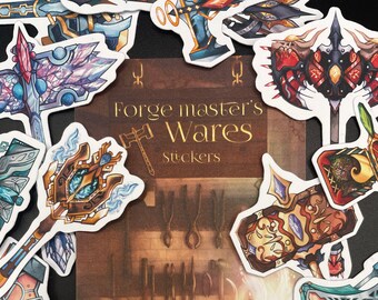 Forge Master's Wares - Fantasy Hammers Stickers - Paper scrapbook stickers - 15pcs