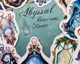 Abyssal Beacons - Fantasy lanterns stickers - paper Scrapbook / Journal stickers - 15pcs