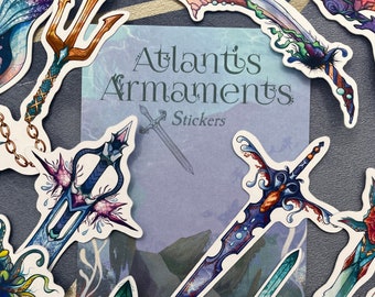 Atlantis Armaments - Fantasy swords stickers - ocean aesthetic -  Paper scrapbook/journaling stickers - 15pcs