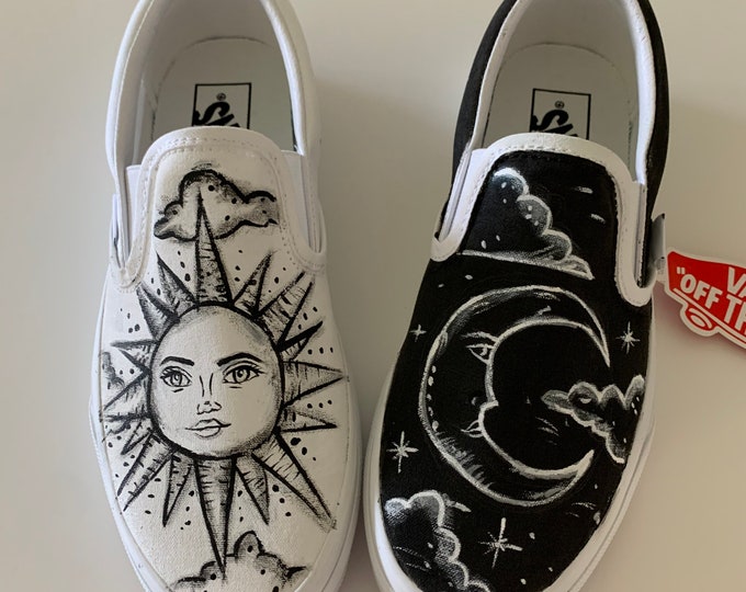 Sun and Moon Slip on Vans - Etsy