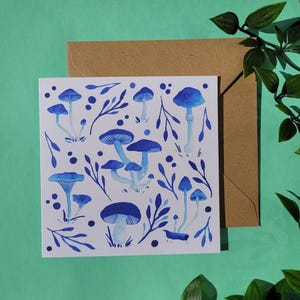 Jolie carte de voeux carré bleu champignon