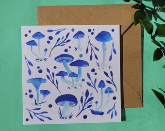 Jolie carte de voeux carré bleu champignon
