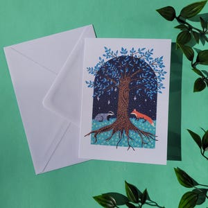 Night-time Fox and Badger Greetings Card