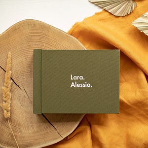 Custom Embossed Linen Guest Book, Personalized Wedding Reception Guestbook or Signing Book, Engagement or Bridal Shower, Modern Blank Book