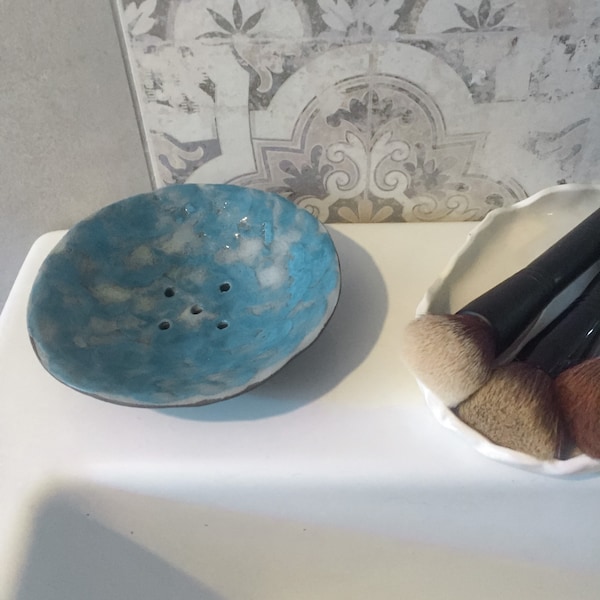Porta sapone ceramica tondo, regalo per la casa nuova, ceramica fatta a mano