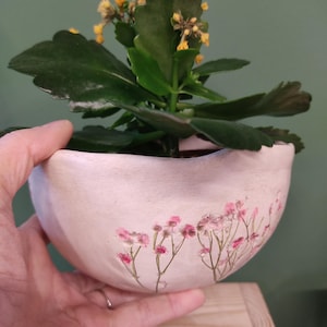 Handcrafted handmade ceramic bowl, unique piece, botanical impression