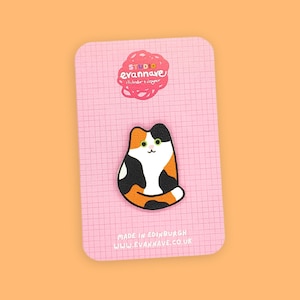 Calico Cat Pin Badge - Faux Leather mini brooch - colourful Evannave cute gift patchwork kitten orange black cartoon pet portrait animal