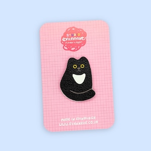 Black & White Tuxedo Cat Pin Badge - Faux Leather mini brooch - colourful Evannave cute gift funny fancy kitten cartoon pet portrait animal