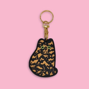 Tortoiseshell Tortie Cat Keyring - Faux Leather bag charm - colourful Evannave illustration cute cartoon kitten animal gift pet portrait fob