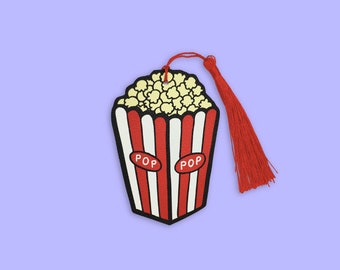 Popcorn Faux Leather Cut-Out with tassel colourful food Evannave illustration cinema foodie cute movie book gift cartoon striped bucket