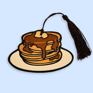 Pancake Stack Bookmark Faux Leather Cut-Out with tassel colourful food Evannave illustration breakfast foodie cute book gift brunch cartoon