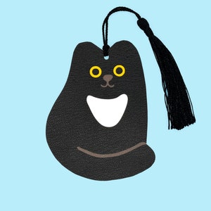 Black & White Tuxedo Cat Bookmark Faux Leather Cut-Out with tassel colourful Evannave illustration cute gift funny kitten cartoon tux pet