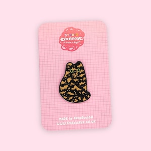 Tortoiseshell Cat Pin Badge - Faux Leather mini tortie brooch - colourful Evannave cute gift kitten orange black cartoon pet portrait animal