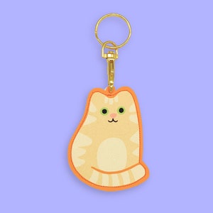 Pale Ginger Orange Tabby Cat Keyring - Faux Leather bag charm keyfob - colourful Evannave illustration cute cartoon kitten gift pet portrait