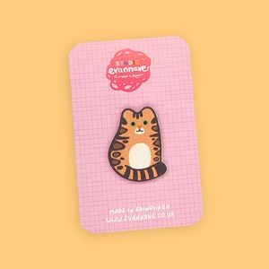 Bengal Cat Pin Badge - Faux Leather mini brooch - colourful Evannave cute gift fun striped tabby spotted kitten cartoon pet portrait animal