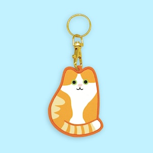 Orange & White Ginger Tabby Cat Keyring - Faux Leather bag charm - colourful Evannave illustration cute cartoon kitten gift pet portrait fob