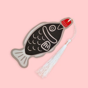 Sushi Soy Sauce Bookmark Fish Faux Leather Cut-Out with tassel, colourful Evannave illustration cute book gift bookish cartoon Japanese food