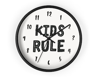 Nursery Wall Clock, Kids Room Clock, Scandinavian Wall Clock Design, Nordic Style, Scandinavian Nursery Decor, 'Kids Rule'