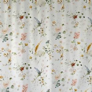 Floral Shower Curtains, White Shower Curtain With Flowers, Watercolor Flowers Shower Curtain, Small Flowers