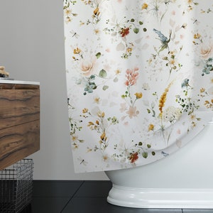 Floral Shower Curtains, White Shower Curtain With Flowers, Watercolor Flowers Shower Curtain, Small Flowers