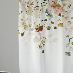 Floral Shower Curtains, White Shower Curtain With Flowers, Watercolor Flowers Shower Curtain, Flowers Vine
