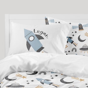 Kids Personalized Space Bedding, Kids Pillow Case, Kids personalized pillow sham, cars pillow cover, Silky Smooth Micro-Fiber, Space Ships