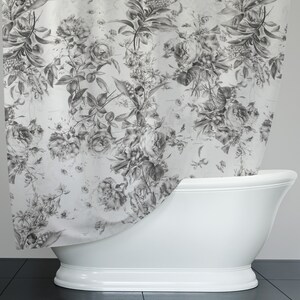 Floral Shower Curtains, Flower toile shower curtain, vintage style curtain, Black n white shower curtain