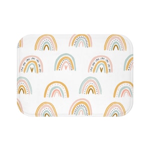 Bath mat, Non-slip bath mat. Scandinavian Design Bath mat, Cool kids Bathroom, Boho Rainbows, Pastel Rainbows