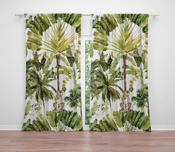 Window Curtain Tropical Jungle Curtains Living Room Window | Etsy