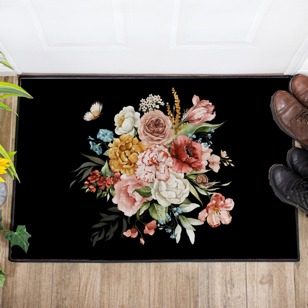 Door Mat, Boho Indoor/outdoor Floor Mats, Boho Floral Outdoor Mat, Loop