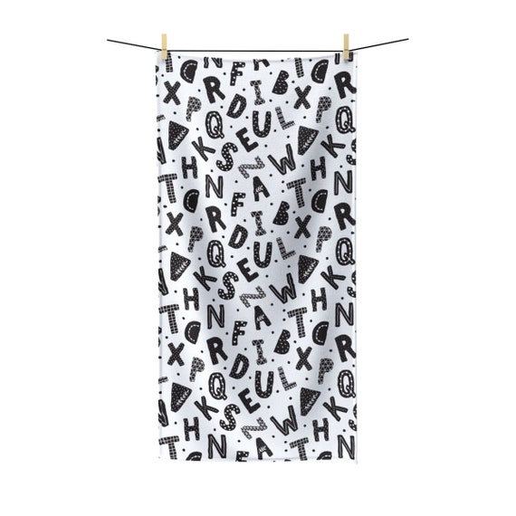 Alphabet Kids Bath Towel Scandinavian Typography Bath Towels Kids Bath Towel Sets Boys and Girls Bathroom Decor Black and White Alphabet Etsy Ireland