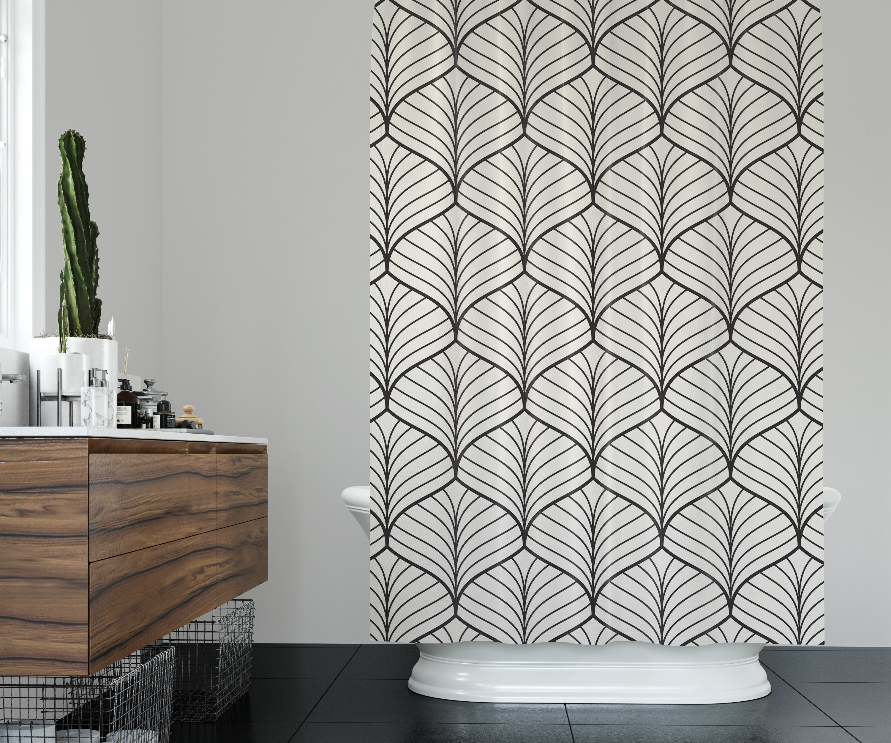 Camille & Andrew Duschvorhang-Set, 4-teilig – Mit Schlangen & Mondphase-Design | Inkl. 2 Matten & WC-Sitzbezug | Wasserdicht, 180x180 Cm