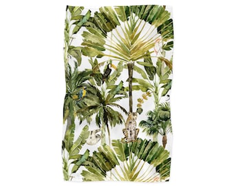 Serviette de bain, Serviette de main, Serviettes de bain, 2 TAILLES, Serviettes de bain tropicales, Salle de bain Boho, Serviettes de bain Green Palm Leopards