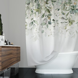 Botanical Shower Curtain, leaves shower curtain, Green leaves shower curtain, Leaves border