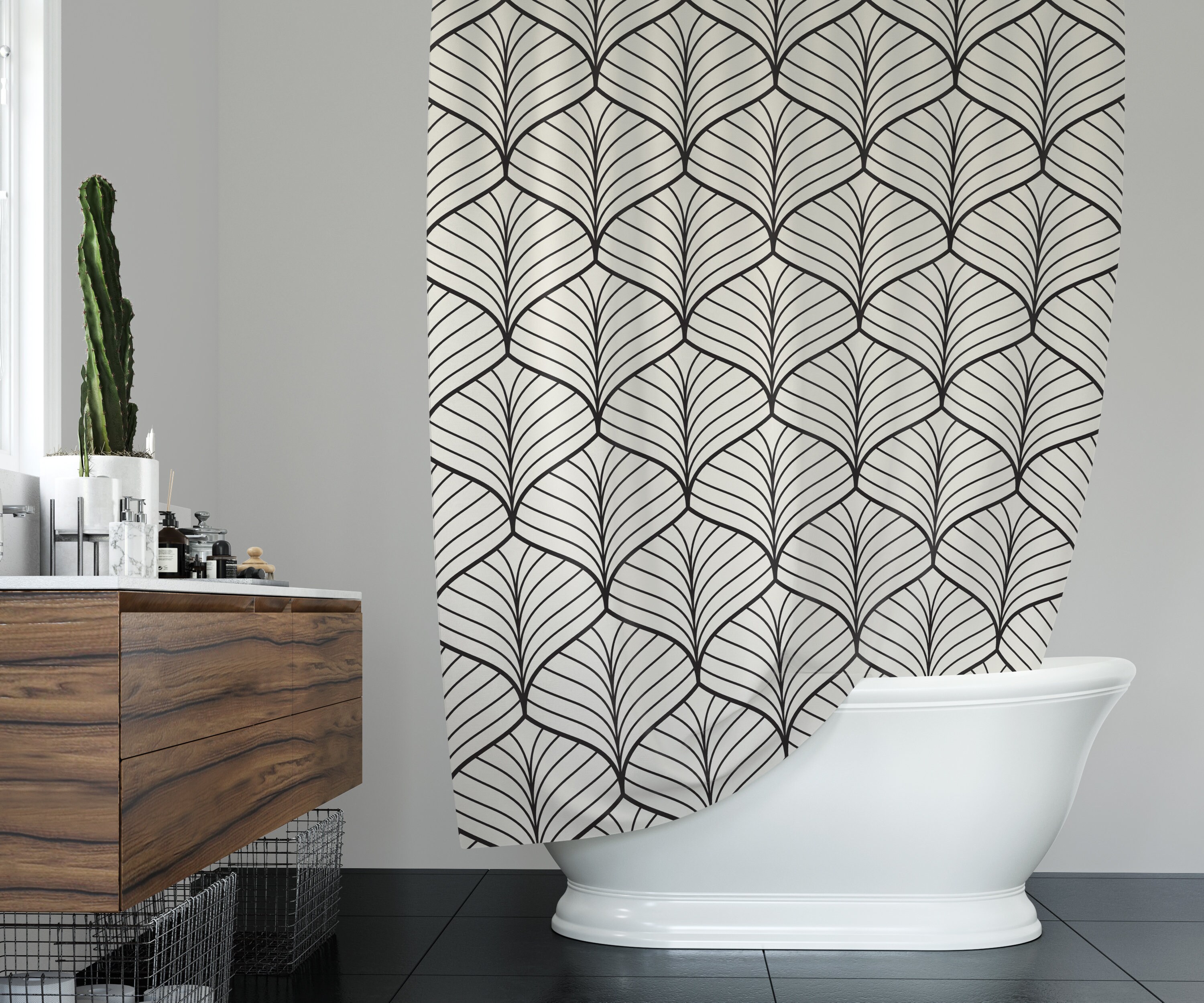 Shower curtain Black & White Shower curtain Art Deco Design Etsy