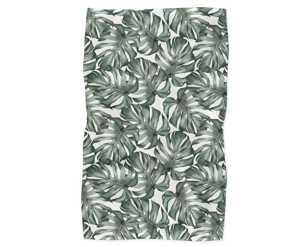 Tropical Palm Leaf Bath Towels, Green Leaf Hand Towels, Tropical Bath