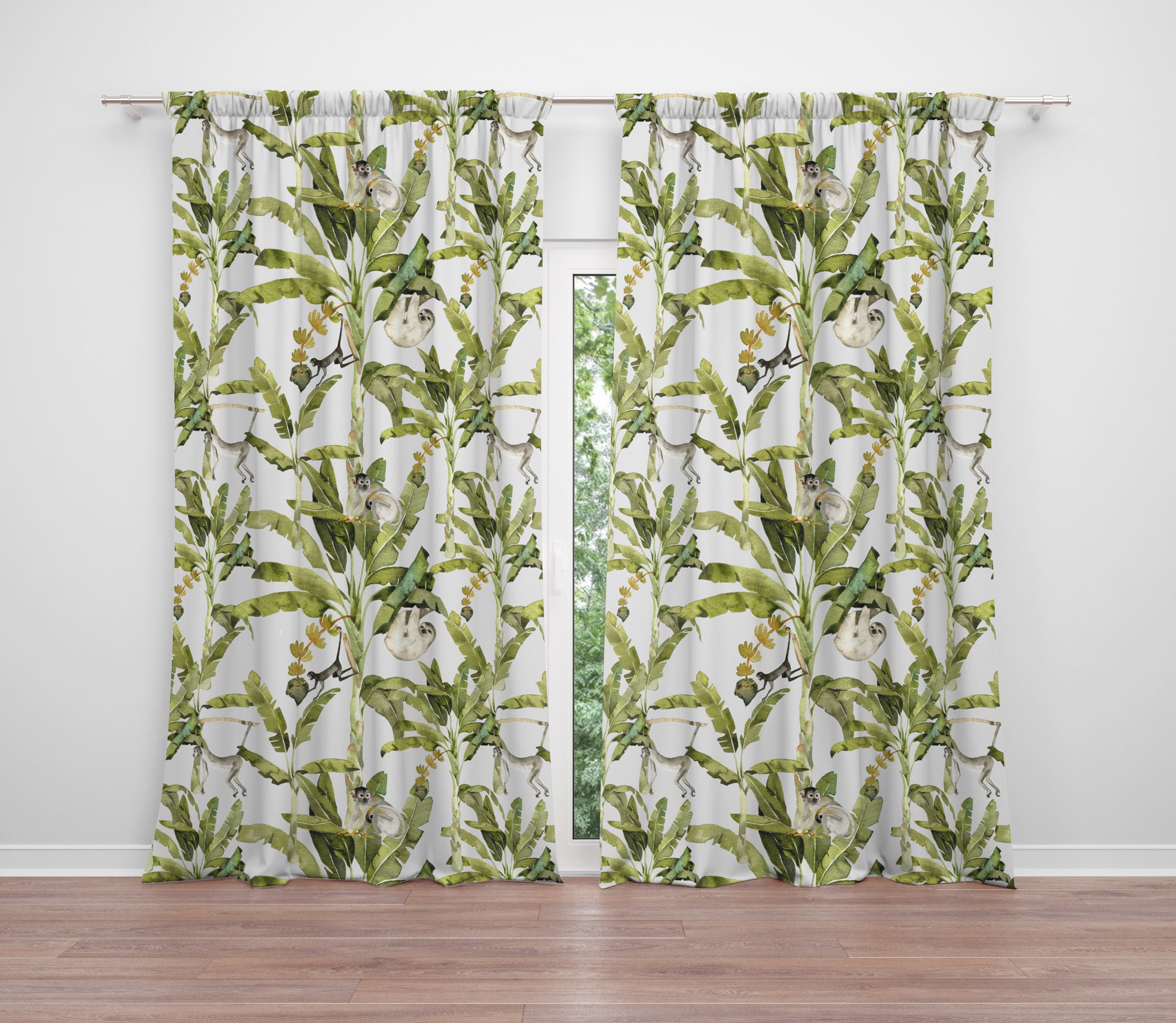 Window Curtain Tropical Jungle Curtains Living Room Window Etsy