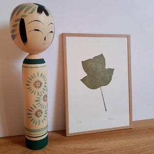 Gravure Feuille de tulipier de Virginie, gravure sur gomme, tampon gravé à la main, art, illustration
